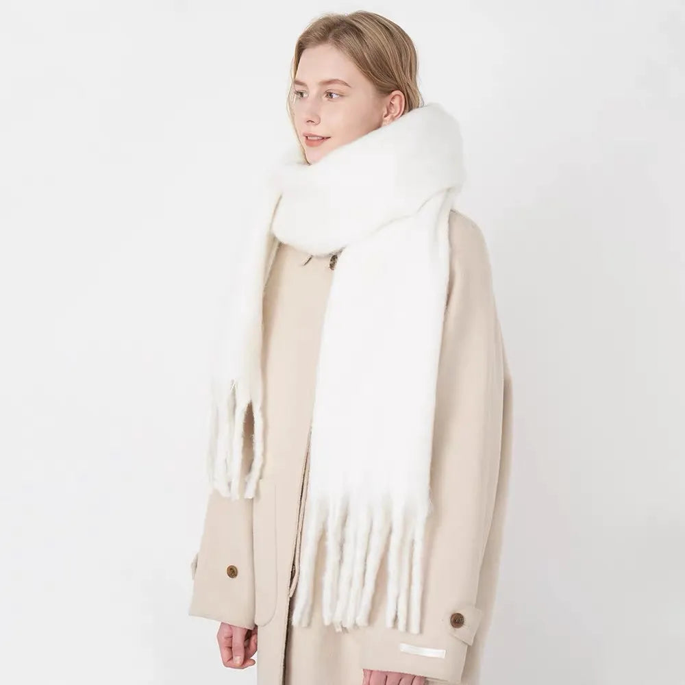 Damen Schal mit Kaschmir-Touch und Fransen – Weicher Uni-Winterschal, Herbst Winter