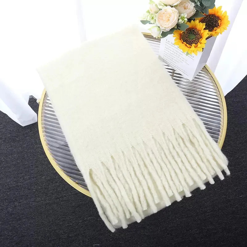 Damen Schal mit Kaschmir-Touch und Fransen – Weicher Uni-Winterschal, Herbst Winter