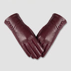 Damen Lederhandschuhe aus Ziegenleder – Gefütterte Winterhandschuhe mit Ziernähten, Herbst Winter