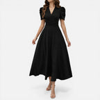 Elegantes Damen-Midikleid mit V-Ausschnitt und taillierter Passform