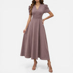 Elegantes Damen-Midikleid mit V-Ausschnitt und taillierter Passform