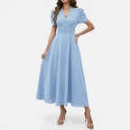 Elegantes Damen-Midikleid mit V-Ausschnitt und taillierter Passform
