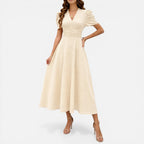 Elegantes Damen-Midikleid mit V-Ausschnitt und taillierter Passform