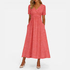 Midikleid mit V Ausschnitt und Taillenfalten