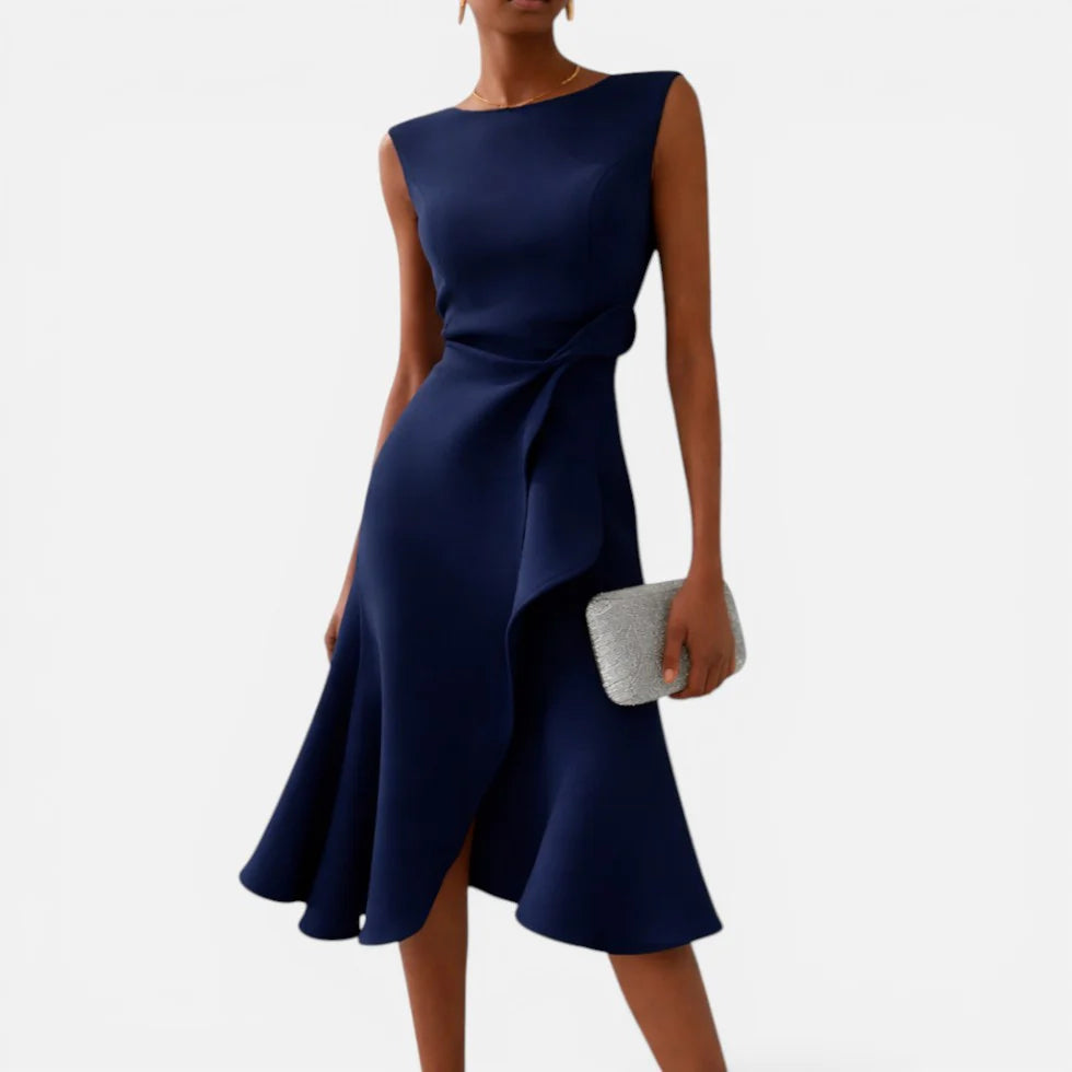 Midikleid Wickeloptik Ärmellos Rundhalsausschnitt
