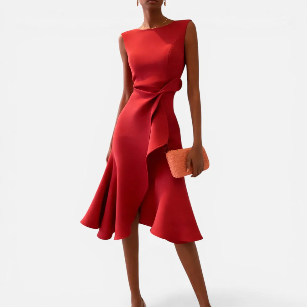 Midikleid Wickeloptik Ärmellos Rundhalsausschnitt