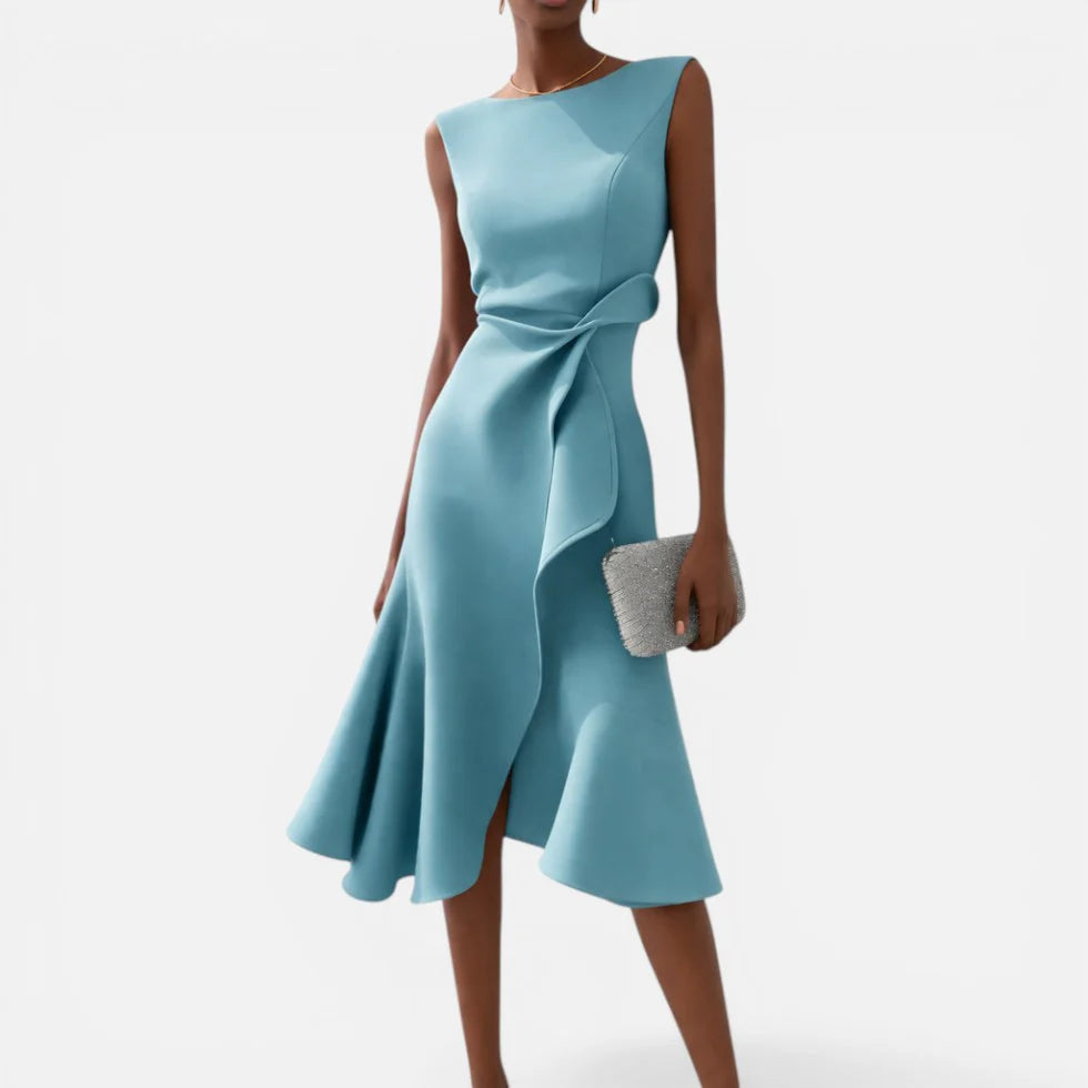 Midikleid Wickeloptik Ärmellos Rundhalsausschnitt