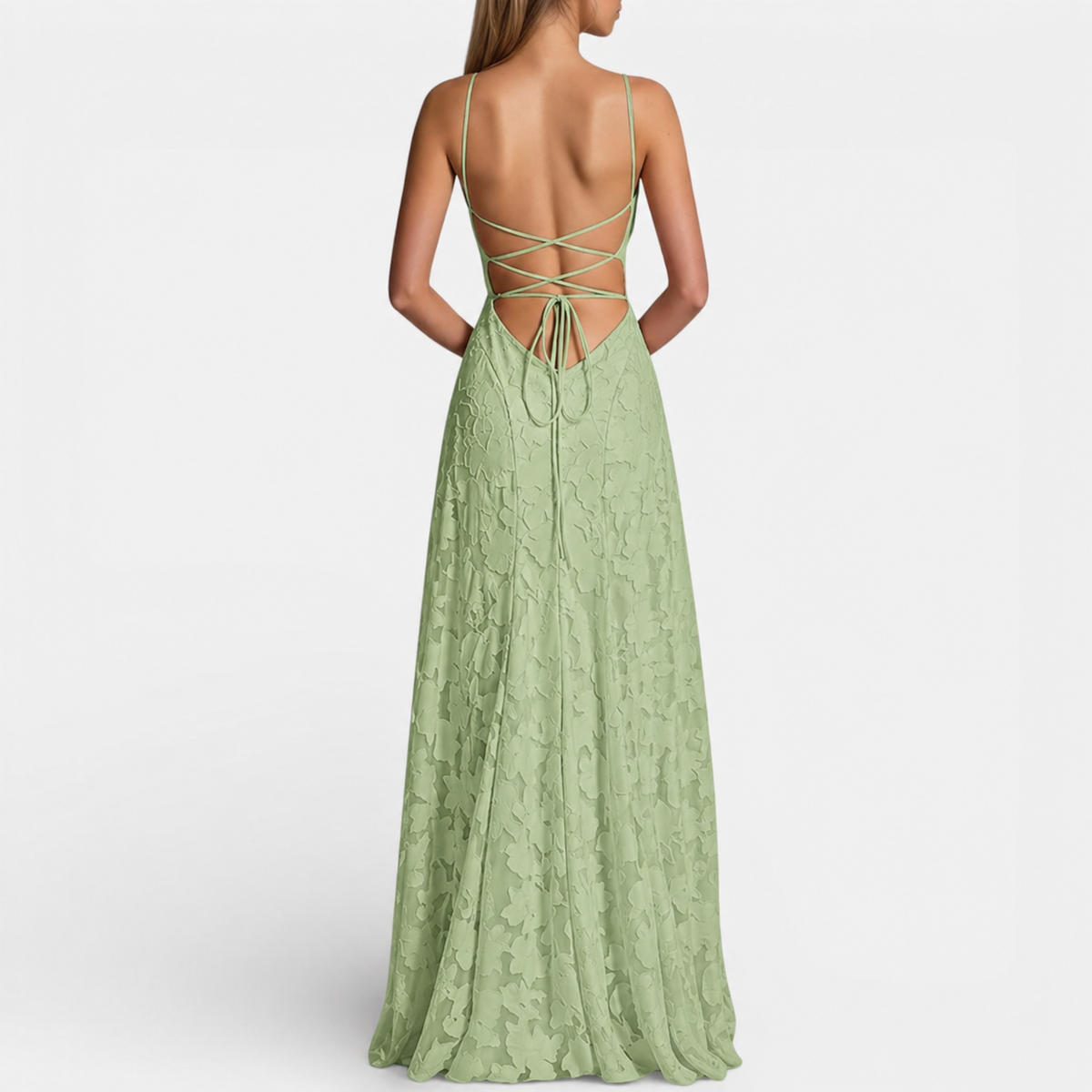 Damen Maxikleid mit Spaghettiträgern und ausgestelltem Rock