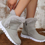 Damen Schneestiefel mit Plüschkragen und Schnalle – Gefütterte Winterstiefeletten mit rutschhemmender Sohle