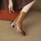 Damen Stiefeletten aus Kunstleder mit Blockabsatz – Ankle Boots mit Reißverschluss und Quaste, Herbst Winter