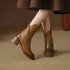 Damen Stiefeletten aus Kunstleder mit Blockabsatz – Ankle Boots mit Reißverschluss und Quaste, Herbst Winter