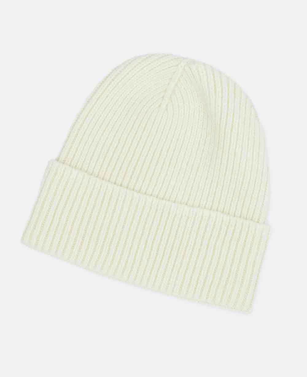 Unisex Beanie Ecru – Gerippte Strickmütze aus Woll-Kaschmir-Mischung