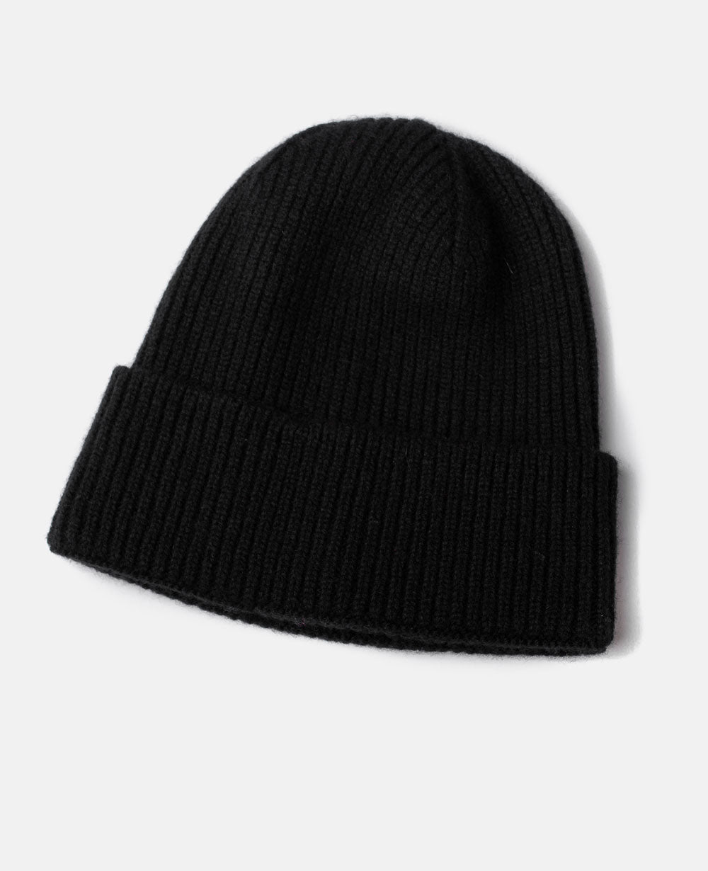 Unisex Beanie Schwarz – Gerippte Strickmütze aus Woll-Kaschmir-Mischung