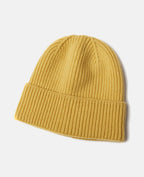 Unisex Beanie Gelb – Gerippte Strickmütze aus Woll-Kaschmir-Mischung