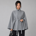 Damen Taillierter Cape-Mantel mit verdeckter Knopfleiste – Poncho-Mantel mit Stehkragen, Herbst Winter