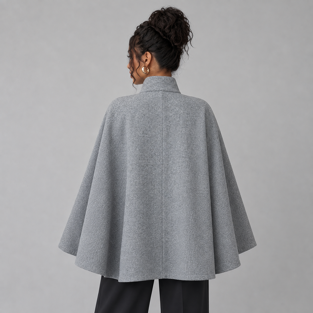 Damen Taillierter Cape-Mantel mit verdeckter Knopfleiste – Poncho-Mantel mit Stehkragen, Herbst Winter