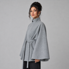 Damen Taillierter Cape-Mantel mit verdeckter Knopfleiste – Poncho-Mantel mit Stehkragen, Herbst Winter