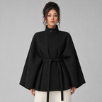Damen Taillierter Cape-Mantel mit verdeckter Knopfleiste – Poncho-Mantel mit Stehkragen, Herbst Winter