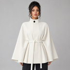 Damen Taillierter Cape-Mantel mit verdeckter Knopfleiste – Poncho-Mantel mit Stehkragen, Herbst Winter