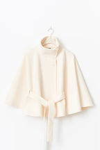 Damen Cape-Mantel mit Stehkragen und Bindegürtel – Eleganter Poncho-Mantel, Herbst Winter