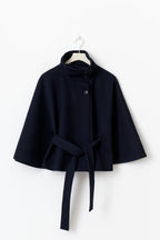 Damen Cape-Mantel mit Stehkragen und Bindegürtel – Eleganter Poncho-Mantel, Herbst Winter