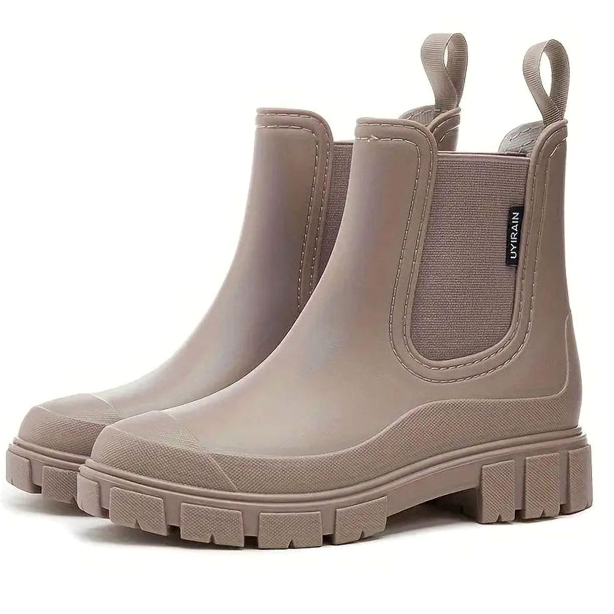 Damen Wasserdichte Chelsea Boots mit Profilsohle – Regenstiefeletten mit elastischem Einsatz, Herbst Winter
