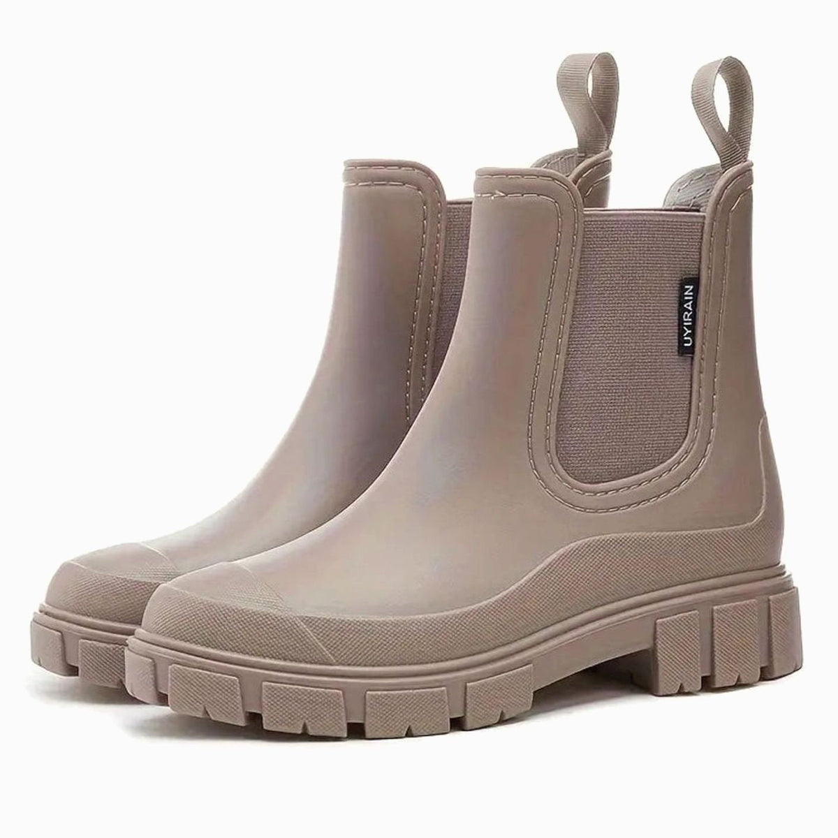 Damen Wasserdichte Chelsea Boots mit Profilsohle – Regenstiefeletten mit elastischem Einsatz, Herbst Winter
