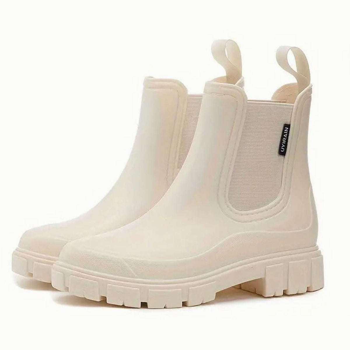 Damen Wasserdichte Chelsea Boots mit Profilsohle – Regenstiefeletten mit elastischem Einsatz, Herbst Winter