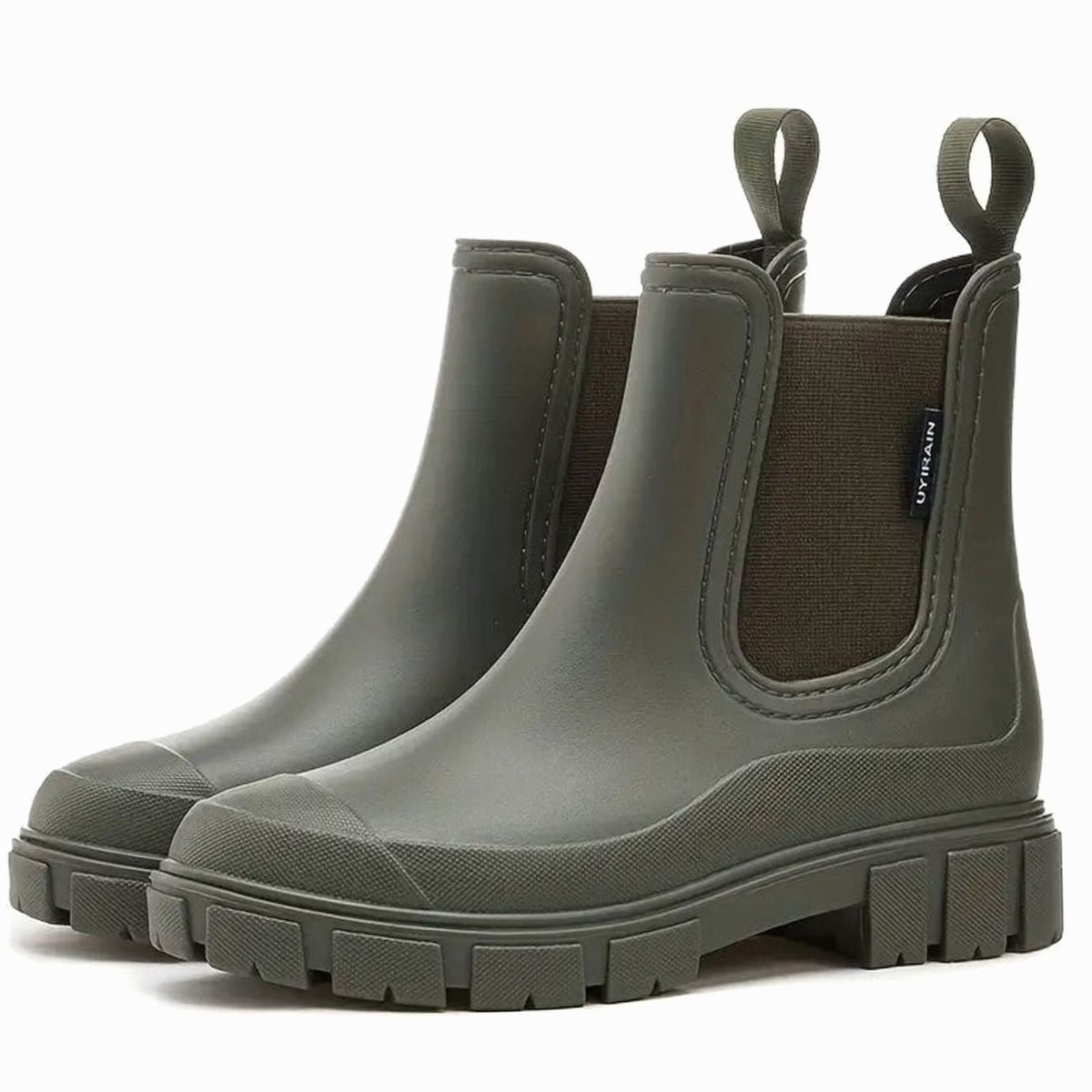 Damen Wasserdichte Chelsea Boots mit Profilsohle – Regenstiefeletten mit elastischem Einsatz, Herbst Winter