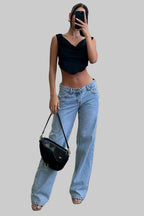 Damen Low Waist Straight Leg Jeans hellblau – Baggy Jeans mit Relaxed Fit