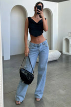 Damen Low Waist Straight Leg Jeans hellblau – Baggy Jeans mit Relaxed Fit
