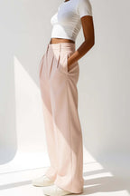 Damen Marlenehose mit Bundfalten – High Waist Wide Leg Hose mit Stretch