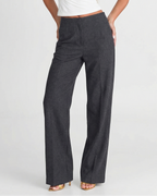 Damen Anthrazit High Waist Hose mit weitem Bein – Jersey Wide Leg Hose mit Biesen