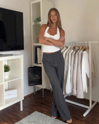 Damen Anthrazit High Waist Hose mit weitem Bein – Jersey Wide Leg Hose mit Biesen