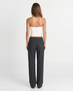 Damen Anthrazit High Waist Hose mit weitem Bein – Jersey Wide Leg Hose mit Biesen