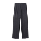 Damen Anthrazit High Waist Hose mit weitem Bein – Jersey Wide Leg Hose mit Biesen