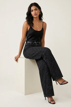 Damen Glitzer Jeans mit Strass – High Waist Straight Leg Jeans für Party & Silvester