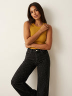 Damen Glitzer Jeans mit Strass – High Waist Straight Leg Jeans für Party & Silvester