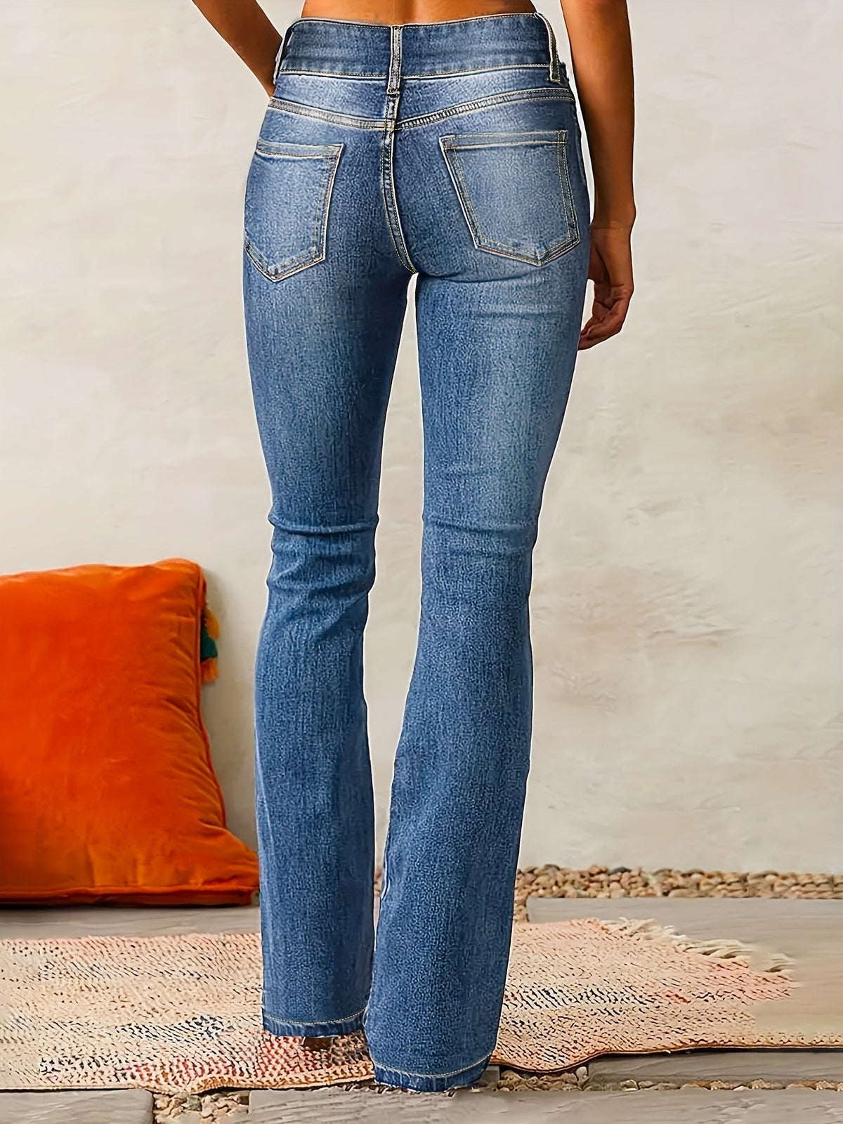 Damen High Waist Bootcut Jeans – Flared Schlagjeans mit Doppelknopf