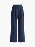 Damen Nadelstreifenhose marineblau High Waist Wide Leg – Business Stoffhose mit Bundfalten