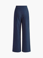 Damen Nadelstreifenhose marineblau High Waist Wide Leg – Business Stoffhose mit Bundfalten