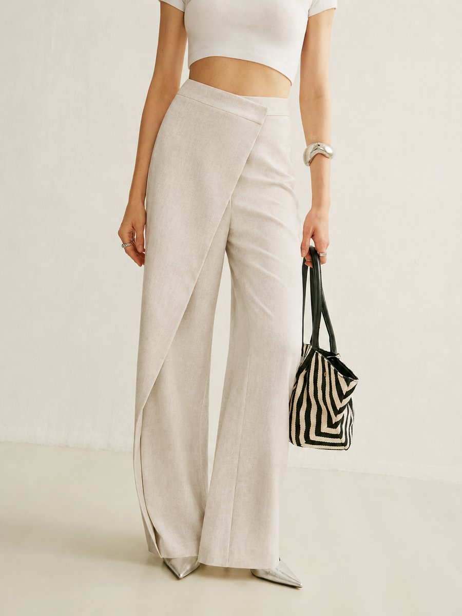 Damen Wickelhose High Waist Wide Leg – elegante Hose mit asymmetrischer Wickelfront