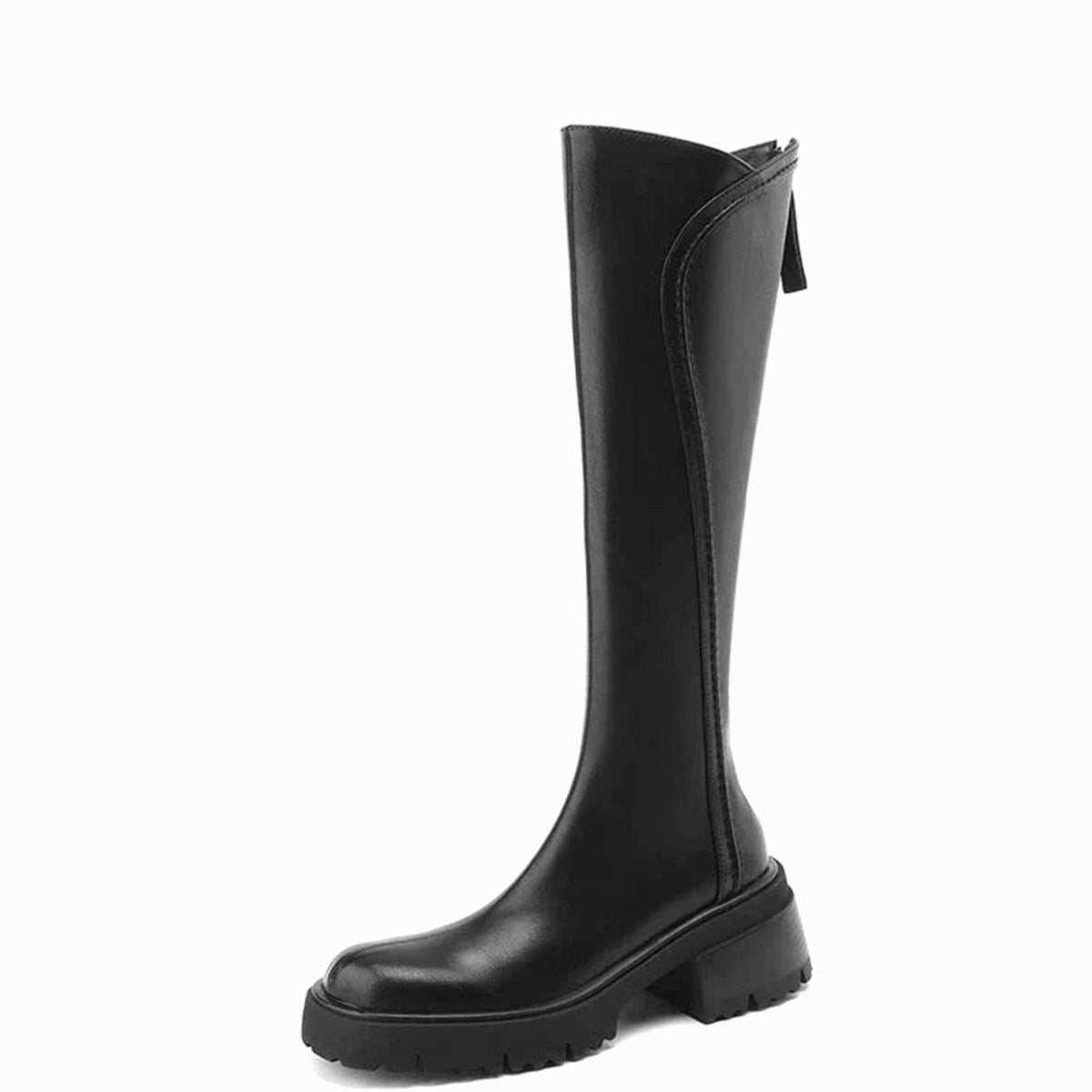 Damen Kniehohe Lederstiefel mit Reißverschluss hinten – Profilsohle, wahlweise mit Fell, Herbst Winter