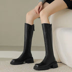 Damen Kniehohe Lederstiefel mit Reißverschluss hinten – Profilsohle, wahlweise mit Fell, Herbst Winter