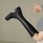 Damen Kniehohe Lederstiefel mit Reißverschluss hinten – Profilsohle, wahlweise mit Fell, Herbst Winter