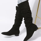 Damen Slouchy Stiefel in Wildlederoptik – Kniehohe Stiefel mit spitzer Zehenpartie, Herbst Winter