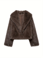 Damen Kurze Kunstfelljacke mit Reverskragen – Flauschige Winterjacke mit Futter
