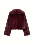 Damen Kurze Kunstfelljacke mit Reverskragen – Flauschige Winterjacke mit Futter