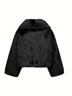 Damen Kurze Kunstfelljacke mit Reverskragen – Flauschige Winterjacke mit Futter