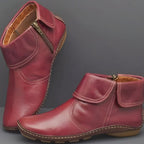 Damen Wasserdichte Leder-Stiefeletten mit Komfortfußbett – Flache Ankle Boots, Herbst Winter